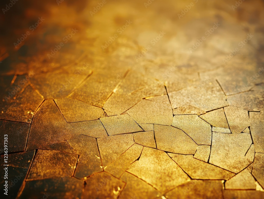 Poster Intricate Cracked Gold Metallic Surface Highlighting Textures and Patterns Evoking a Sense of Age and Beauty in a Captivating and Unique Way