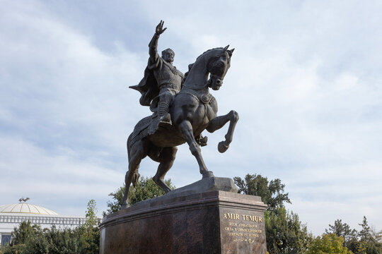 Tashkent, Uzbekistan - October 1 2024: statue of Timur on houseback at amir timur square. one of landmark 