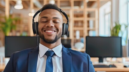 Businessman Enjoying Music In Modern Office Space