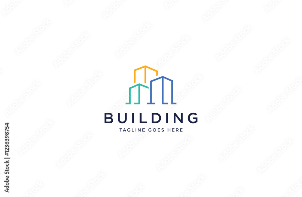 Fototapete building with line art style logo design template flat vector