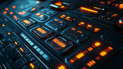 Obraz premium Futuristic control panel with glowing orange lights and intricate details