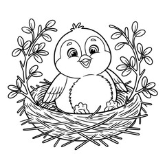 a little bird in a nest coloring page