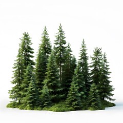 Lush Evergreen Pine Trees Isolated on White Background for Design