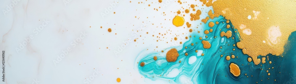 Poster Vibrant Gold and Blue Abstract Painting with Dynamic Textures and Flowing Patterns Evoking Emotion and Creativity in Contemporary Art Style