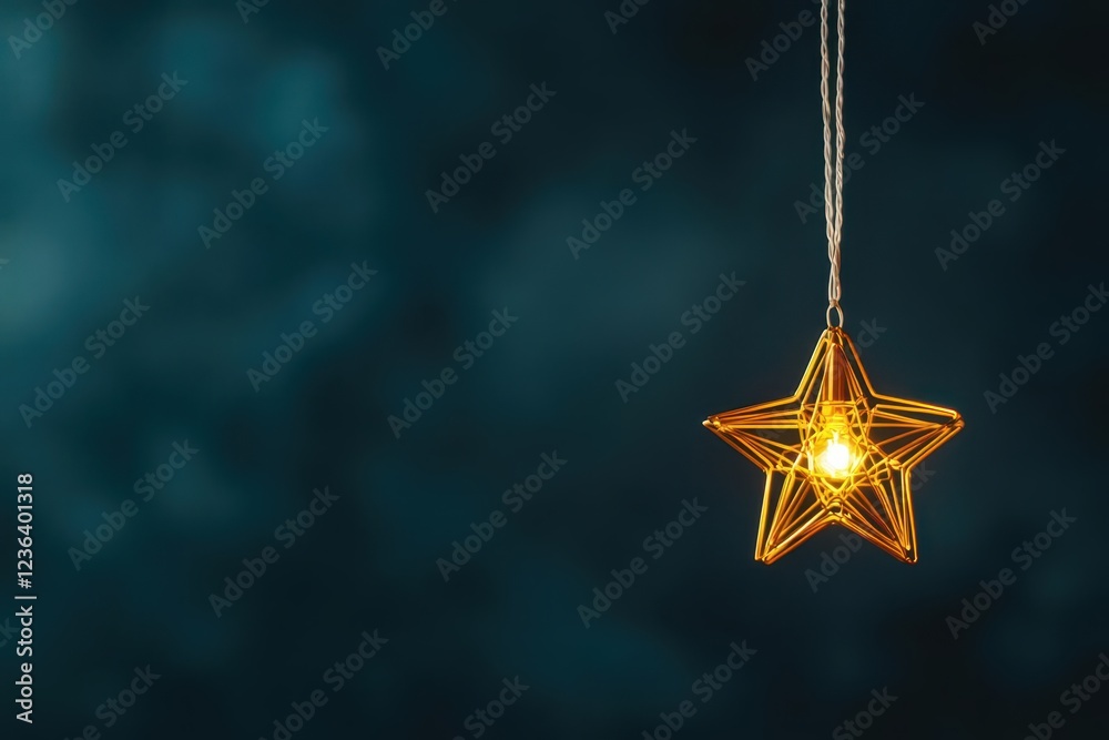 Poster a glimmering gold star elegantly suspended by a delicate string against a soft background evoking wo
