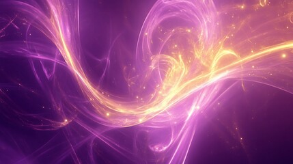 Obraz premium Abstract purple and gold glowing energy waves with sparks background image