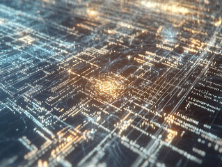 Obraz premium Abstract digital network background. Glowing lines and nodes create a futuristic, technological landscape, perfect for illustrating AI, data science, or connectivity concepts.