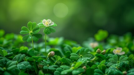 Stunning Closeup of DewKissed Shamrocks in a Lush Green Field