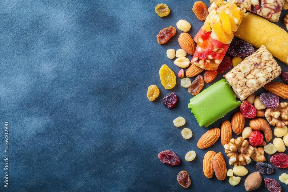 Aufkleber assorted nuts and dried fruits displayed in a rustic wooden bowl evoking a natural and wholesome moo