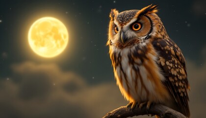 Majestic Owl Under the Full Moon Night Photography