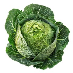 Obraz premium Fresh Green Cabbage with Textured Leaves Isolated on White Background