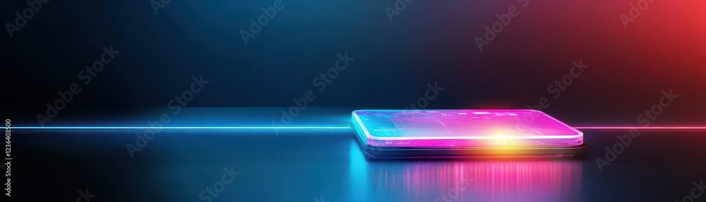 Poster Illuminated Smartphone Displaying Vibrant Colors in a Dark Environment Highlighting Modern Technology and User Engagement with Digital Devices