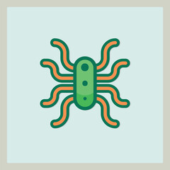 Green and Orange Microorganism Icon with Tentacles for Scientific Illustrations