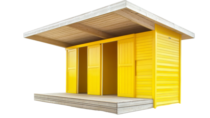 Yellow beach hut with open doors and transparent background