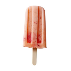 Creamy strawberry popsicle with wooden stick, perfect for summer treats. PNG, isolated on white/transparent background