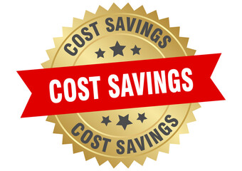 cost savings. cost savings round red and gold label isolated on transparent background
