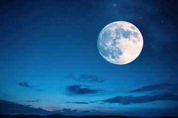 Fototapeta premium Majestic Full Moon Illuminates Clear Blue Sky Creating a Dreamy Atmosphere at Night Evoking Tranquility and Wonder in the Vast Expanse Above