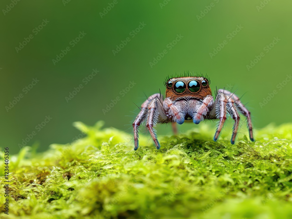 Aufkleber vibrant jumping spider with striking blue eyes showcasing intricate patterns and agile movement in a