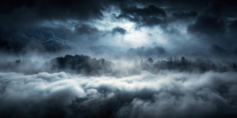 Obraz premium Dark fog rolls in with a sense of foreboding, shrouding everything in mystery and secrecy
