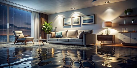 Nighttime Flood Damage in Living Room
