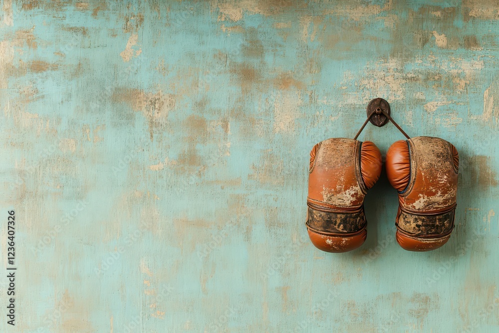 Aufkleber Weathered Leather Shoes Hanging on Rustic Wall Evoking Nostalgia and History with Textured Surface and Earthy Tones in an Intimate Setting