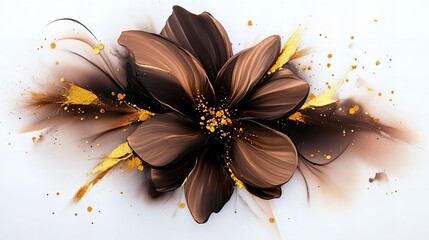 Chocolate brown flower with gold accents. Elegant and luxurious artwork.