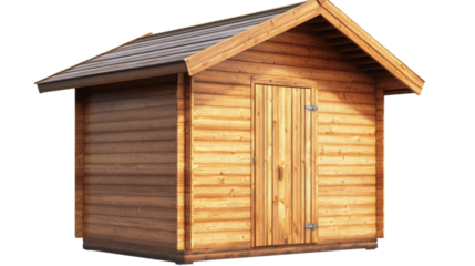 Wooden garden shed with transparent background representing storage and organization
