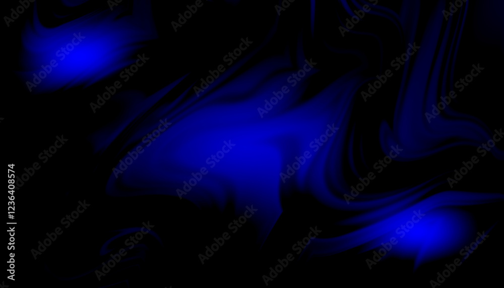 Poster deep blue swirling abstract energy vortex on black background, fluid motion with neon glow for digit