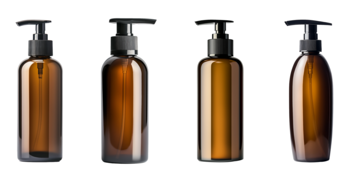 Amber Glass Pump Bottle for Skincare and Cosmetics Set 