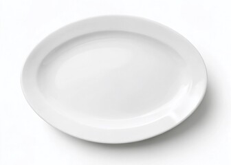 Oval White Plate on White Background with Ample Copy Space