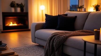 Cozy Evening by the Fireplace: A Warm and Inviting Living Room Scene