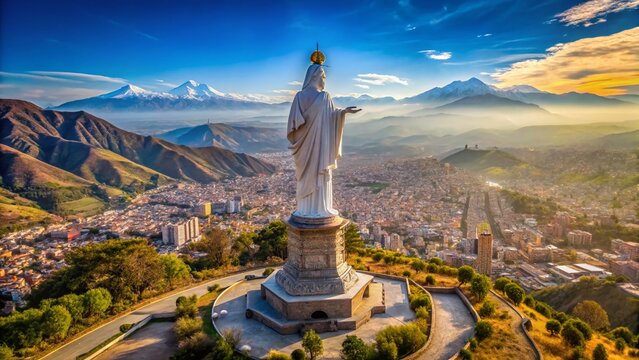Panoramic Cusco Landscape: Cristo Blanco Statue & Andes Mountain Majesty