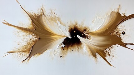 Abstract art featuring brown and beige paint splatters creating a dynamic, flowing design.