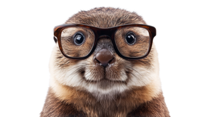 Smart otter wearing eyeglasses on transparent background