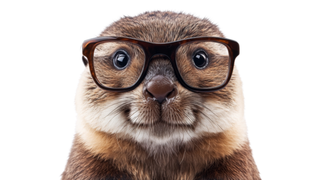 Smart otter wearing eyeglasses on transparent background