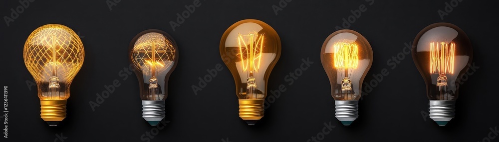 Poster illuminated row of vintage light bulbs casting warm glow against black background evoking nostalgic 