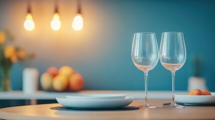 Romantic Setting with Two Elegant Glasses of Red Wine on a Rustic Wooden Table Surrounded by Soft Candlelight Creating an Intimate Atmosphere for Couples