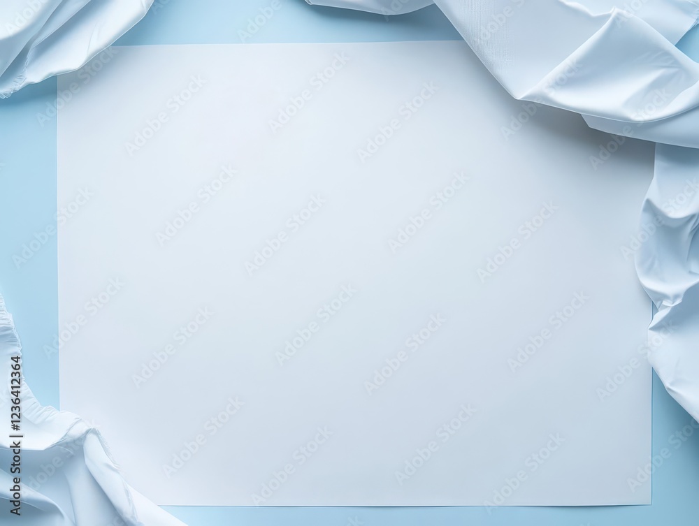 Poster Minimalistic White Paper Lying Flat on a Soft Blue Background Evoking Calmness and Simplicity Ideal for Creative and Professional Presentations