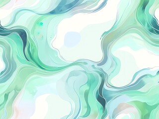 Abstract Mint Green Watercolor Swirls Painting