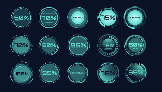 Futuristic virtual graphical touch user interface, mega set of futuristic HUD elements. Set of round elements. Charge level.