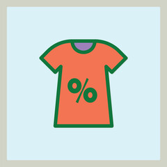 Orange T-shirt Icon with Green Percentage Sign Symbolizing a Sale Promotion Event