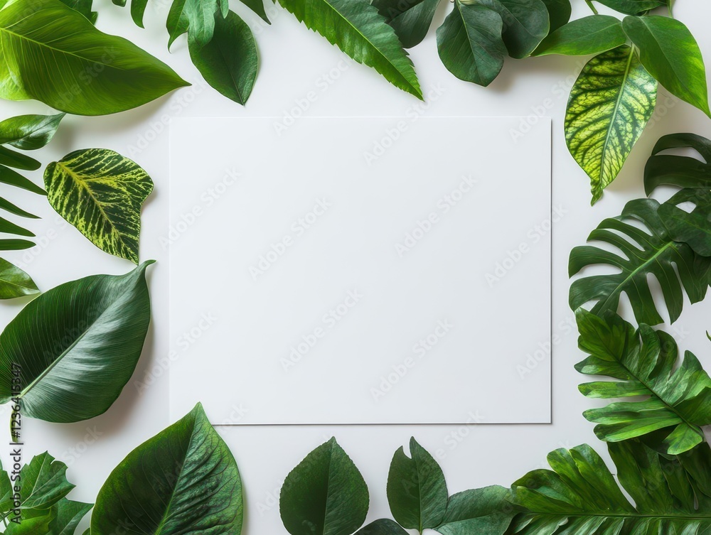 Aufkleber vibrant green leaves resting gracefully on a crisp white paper background evoking freshness and natu