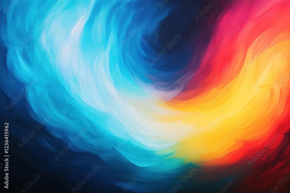 Poster vibrant abstract painting by talented artist and illustrator featuring bold colors and unique shapes