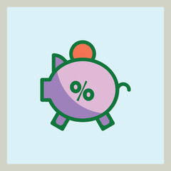Stylized Piggy Bank Icon with Percent Symbol, Saving Money and Finances Graphic Design