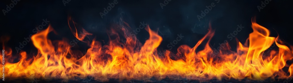Poster a glowing fire illuminating the darkness of night with flickering flames and soft smoke creating a w