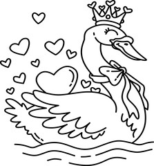 Hand drawn valentine swan  cartoon doodle