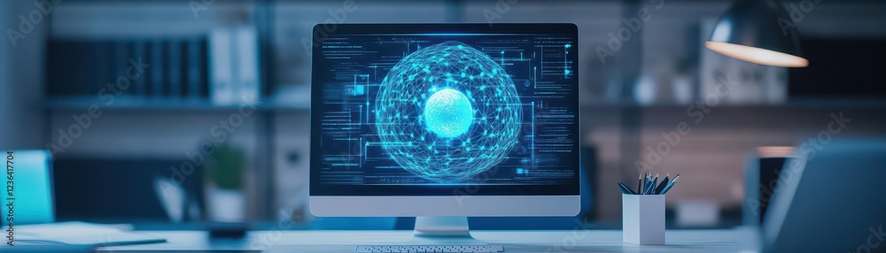 Poster Closeup of a Modern Computer with a Distinctive Fingerprint on Its Surface Representing Security Privacy Technology and Digital Innovations in Everyday Life