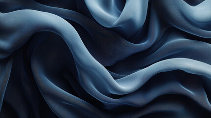 Obraz premium Elegant dark blue silk fabric with flowing folds and smooth texture.