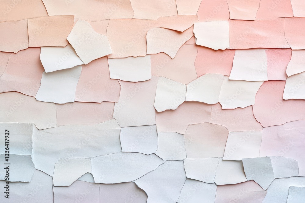 Poster a close-up view of a wall featuring torn paper layers revealing textured surfaces and faded colors e