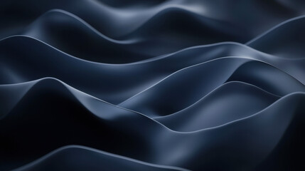 Fototapeta premium Dark blue satin fabric with undulating waves and elegant folds.
